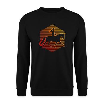 Geschenkidee für eine Springreiterin mit Reitsport - Unisex Pullover - Schwarz - Vorne - Alina (178cm) & Michal (187cm)