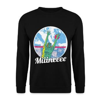 Miiineeee – Volleyball Block am Netz - Unisex Pullover - Schwarz - Vorne - Alina (178cm) & Michal (187cm)