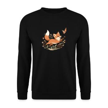 Boho Fuchs Welpe Schmetterling Line Art T-Shirt - Unisex Pullover - Schwarz - Vorne - Alina (178cm) & Michal (187cm)