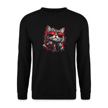 Coole DJ Katze mit Sonnenbrille und Kopfhörern - Unisex Pullover - Schwarz - Vorne - Alina (178cm) & Michal (187cm)