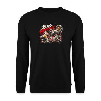 Big Appetite Elefant mit Burger und Bier - Unisex Pullover - Schwarz - Vorne - Alina (178cm) & Michal (187cm)