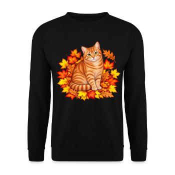 Herbstkatze in Blätterpracht - Unisex Pullover - Schwarz - Vorne - Alina (178cm) & Michal (187cm)