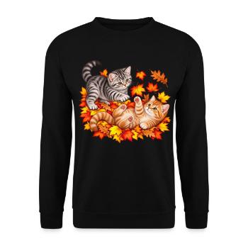 Herbstkätzchen im Herbstlaub - Unisex Pullover - Schwarz - Vorne - Alina (178cm) & Michal (187cm)