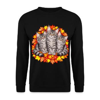 Katzentrio im Herbstlaub - Unisex Pullover - Schwarz - Vorne - Alina (178cm) & Michal (187cm)