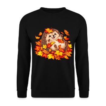Herbstlicher Igel mit Blättern - Unisex Pullover - Schwarz - Vorne - Alina (178cm) & Michal (187cm)