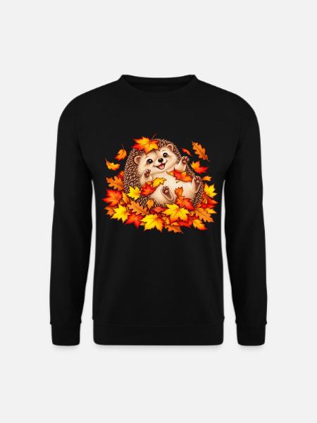 Herbstlicher Igel mit Blättern - Unisex Pullover - Schwarz