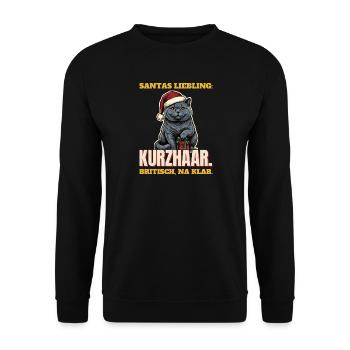 Santas Liebling: Britisch Kurzhaar mit Mütze - Unisex Pullover - Schwarz - Vorne - Alina (178cm) & Michal (187cm)