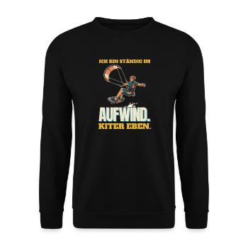 Ständig im Aufwind: Kiter eben - Unisex Pullover - Schwarz - Vorne - Alina (178cm) & Michal (187cm)