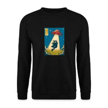 Retro Weltraumkatze UFO Poster - Unisex Pullover - Schwarz - Vorne - Alina (178cm) & Michal (187cm)