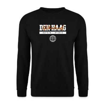 Den Haag Niederlande Koordinaten Reise Souvenir - Unisex Pullover - Schwarz - Vorne - Alina (178cm) & Michal (187cm)