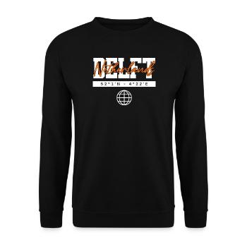 Delft Niederlande Koordinaten Reise Souvenir - Unisex Pullover - Schwarz - Vorne - Alina (178cm) & Michal (187cm)