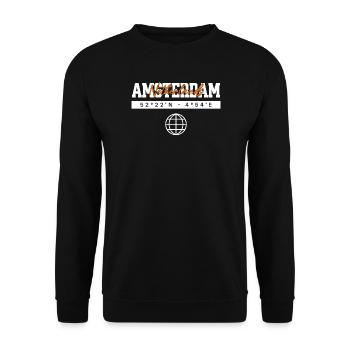 Amsterdam Niederlande Koordinaten Reise Souvenir - Unisex Pullover - Schwarz - Vorne - Alina (178cm) & Michal (187cm)