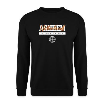 Arnheim Niederlande Koordinaten Reise Souvenir - Unisex Pullover - Schwarz - Vorne - Alina (178cm) & Michal (187cm)
