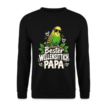 Bester Wellensittich Papa Vogelliebhaber - Unisex Pullover - Schwarz - Vorne - Alina (178cm) & Michal (187cm)
