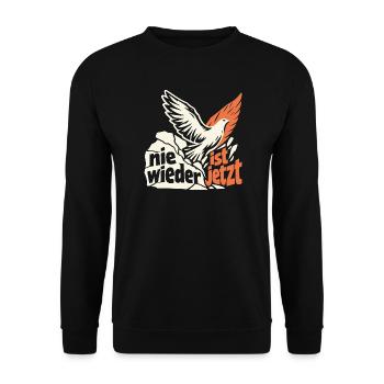 Nie wieder ist jetzt Friedenstaube gegen Rechts - Unisex Pullover - Schwarz - Vorne - Alina (178cm) & Michal (187cm)