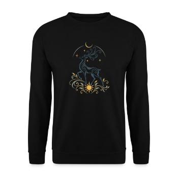 Hirsch mit Sonne und Mond - Wintersonnenwende - Unisex Pullover - Schwarz - Vorne - Alina (178cm) & Michal (187cm)