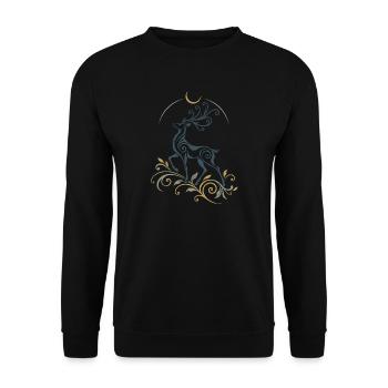 Weihnachtshirsch mit Mond - Winterwald - Unisex Pullover - Schwarz - Vorne - Alina (178cm) & Michal (187cm)