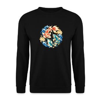 Koi im Wellenkreis mit Lotus | Noventra - Unisex Pullover - Schwarz - Vorne - Alina (178cm) & Michal (187cm)