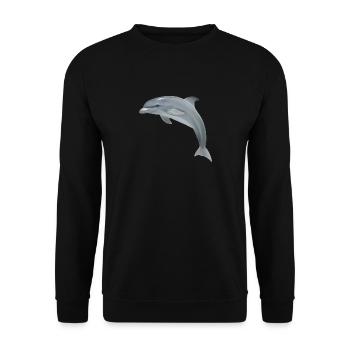 Springender Delfin - Realistisch gemalt - Unisex Pullover - Schwarz - Vorne - Alina (178cm) & Michal (187cm)