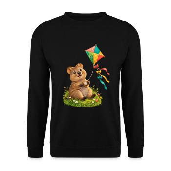 Kleines Quokka mit buntem Wiesendrachen - Unisex Pullover - Schwarz - Vorne - Alina (178cm) & Michal (187cm)