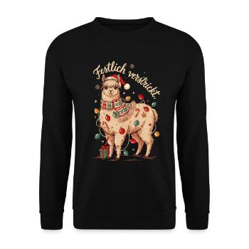 Alpaka Weihnachten Lustiger Weihnachtsspruch - Unisex Pullover - Schwarz - Vorne - Alina (178cm) & Michal (187cm)