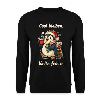 Süßer Pinguin mit Weihnachtsmütze und heißem Kakao - Unisex Pullover - Schwarz - Vorne - Alina (178cm) & Michal (187cm)