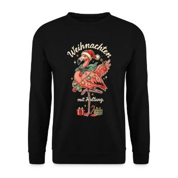 Weihnachtsflamingo mit Nikolausmütze  - Unisex Pullover - Schwarz - Vorne - Alina (178cm) & Michal (187cm)