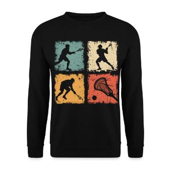 Retro Lacrosse Spieler Für Lacrosse Fans Und Coach - Unisex Pullover - Schwarz - Vorne - Alina (178cm) & Michal (187cm)