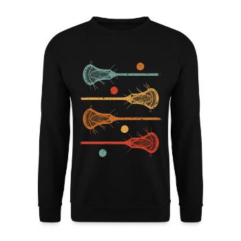 Retro Lacrosse Schläger Design Lacrosse Sportler - Unisex Pullover - Schwarz - Vorne - Alina (178cm) & Michal (187cm)