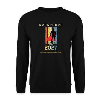 Papa 2027 Superpapa werdender Papa Geschenk - Unisex Pullover - Schwarz - Vorne - Alina (178cm) & Michal (187cm)