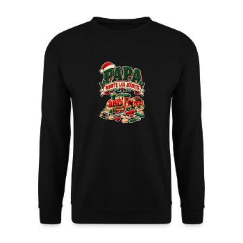 Papa baut die Spielsachen zusammen – Humor, Weihnachten und DIY - Unisex Pullover - Schwarz - Vorne - Alina (178cm) & Michal (187cm)