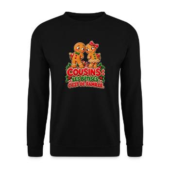 Cousins: Unsinn liegt in der Familie – Weihnachten - Unisex Pullover - Schwarz - Vorne - Alina (178cm) & Michal (187cm)