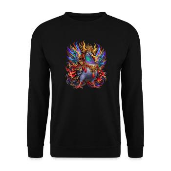 Verrückte Samurai-Taube mit Pommes - Unisex Pullover - Schwarz - Vorne - Alina (178cm) & Michal (187cm)