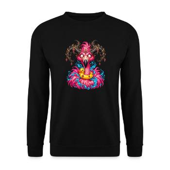 Flamingo-Gehörnter Dämon mit Entenboje - Unisex Pullover - Schwarz - Vorne - Alina (178cm) & Michal (187cm)