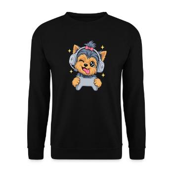 Gaming Yorkshire Terrier mit Headset u Controller - Unisex Pullover - Schwarz - Vorne - Alina (178cm) & Michal (187cm)