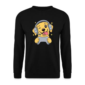 Gaming Labrador mit Headset und Controller - Unisex Pullover - Schwarz - Vorne - Alina (178cm) & Michal (187cm)