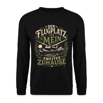 Segelflug: Flugplatz mein Zuhause - Unisex Pullover - Schwarz - Vorne - Alina (178cm) & Michal (187cm)