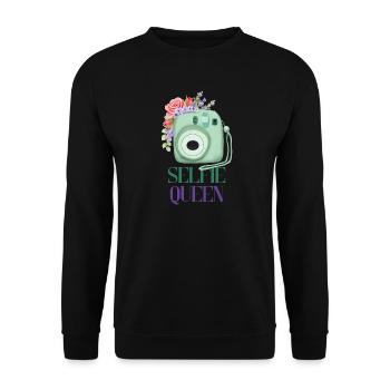 Selfie Queen – Kamera Blumen Fotografie Geschenk - Unisex Pullover - Schwarz - Vorne - Alina (178cm) & Michal (187cm)