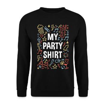 My Party Shirt (Feier / Feiern / Partyspaß / 4C) - Unisex Pullover - Schwarz - Vorne - Alina (178cm) & Michal (187cm)
