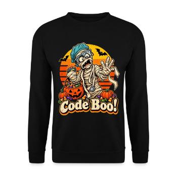 Code Boo Mumie Halloween Design - Unisex Pullover - Schwarz - Vorne - Alina (178cm) & Michal (187cm)