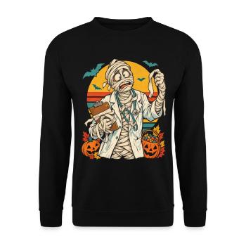 Halloween-Mumienarzt mit verhedderten Bandagen - Unisex Pullover - Schwarz - Vorne - Alina (178cm) & Michal (187cm)