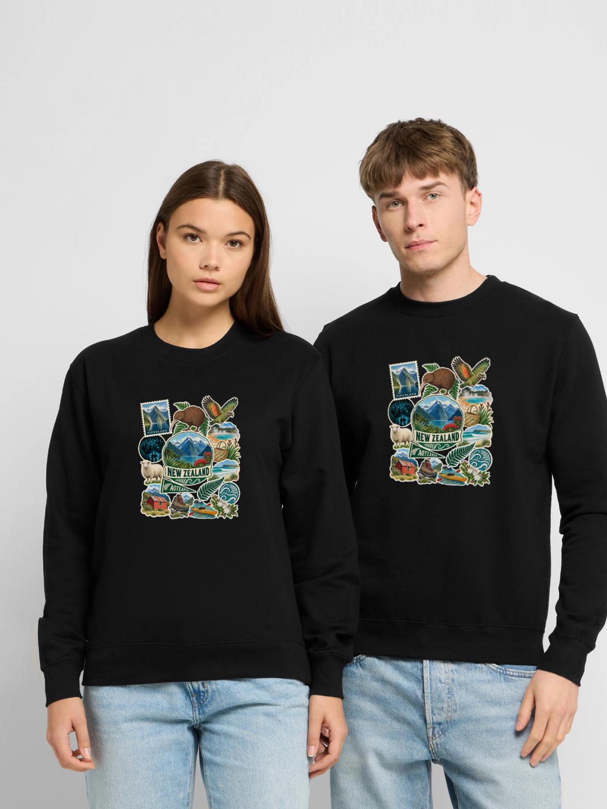 Neuseeland Reisesticker - Unisex Pullover - Schwarz - Vorne - Alina (178cm) & Michal (187cm)