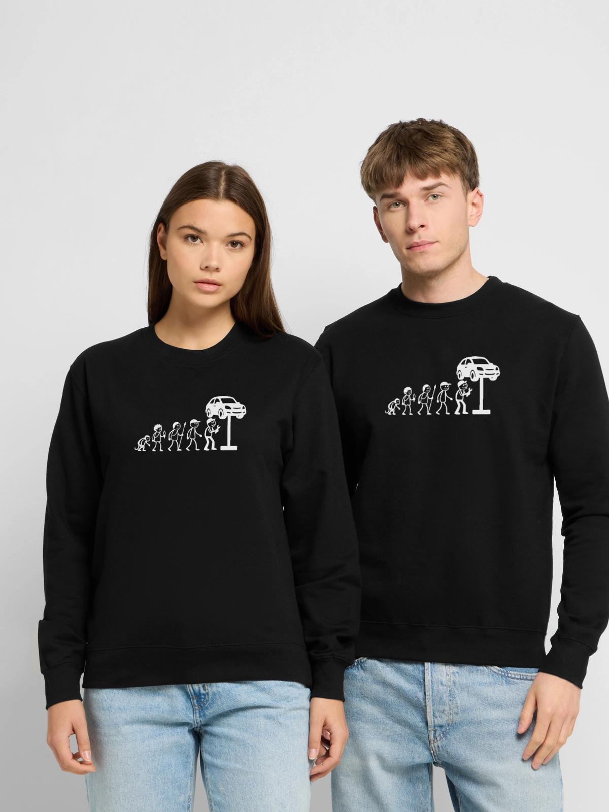 KFZ-Mechaniker Geschenkidee Tuning-Schrauber - Unisex Pullover - Schwarz - Vorne - Alina (178cm) & Michal (187cm)