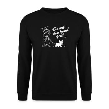 Die mit dem Hund geht Französische Bulldogge - Unisex Pullover - Schwarz - Vorne - Alina (178cm) & Michal (187cm)