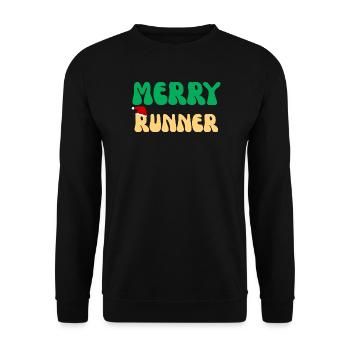 Merry Runner Weihnachtsgeschenk Laufmarathon - Unisex Pullover - Schwarz - Vorne - Alina (178cm) & Michal (187cm)