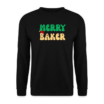 Frohe Baker Weihnachtsschürze Schürzenpullover Feiertagsgeschenk - Unisex Pullover - Schwarz - Vorne - Alina (178cm) & Michal (187cm)