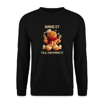 Lebkuchenmann Bäcker Bake It Till You Make It - Unisex Pullover - Schwarz - Vorne - Alina (178cm) & Michal (187cm)