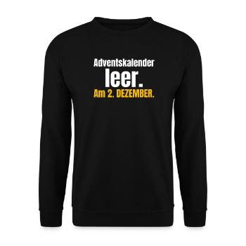 Adventskalender leer. Am 2. Dezember. - Unisex Pullover - Schwarz - Vorne - Alina (178cm) & Michal (187cm)