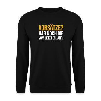 Vorsätze? Hab noch die vom letzten Jahr. - Unisex Pullover - Schwarz - Vorne - Alina (178cm) & Michal (187cm)