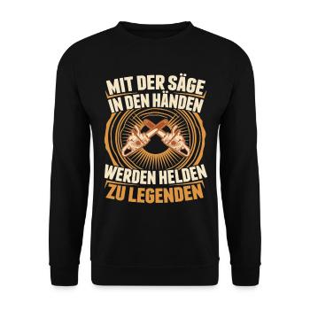 Sägehelden Legenden Entstehung - Unisex Pullover - Schwarz - Vorne - Alina (178cm) & Michal (187cm)
